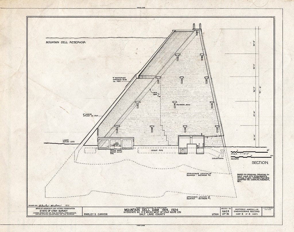 Blueprint HAER Utah,18-SALCI,22- (Sheet 4 of 4) - Mountain Dell Dam, Parley's Canyon, Northwest Side of I-80, West of State Route 39, Salt Lake City, Salt Lake County, UT