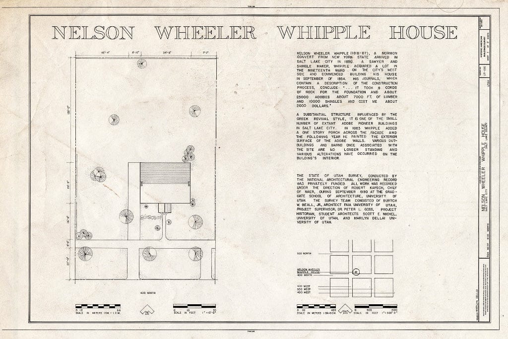 Blueprint HABS Utah,18-SALCI,29- (Sheet 1 of 2) - Nelson Wheeler Whipple House, 564 West 400 North, Salt Lake City, Salt Lake County, UT