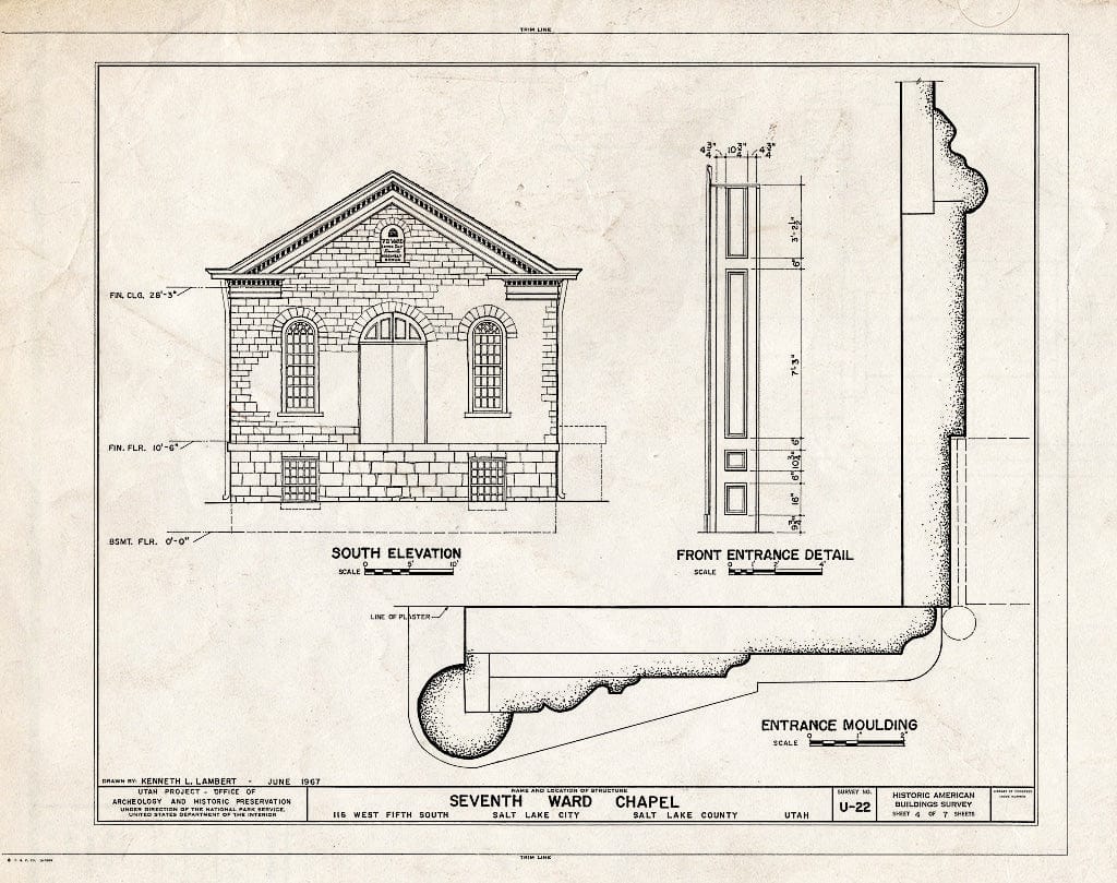 Blueprint HABS Utah,18-SALCI,5- (Sheet 4 of 7) - Seventh Ward Chapel, 116 West Fifth South Street, Salt Lake City, Salt Lake County, UT