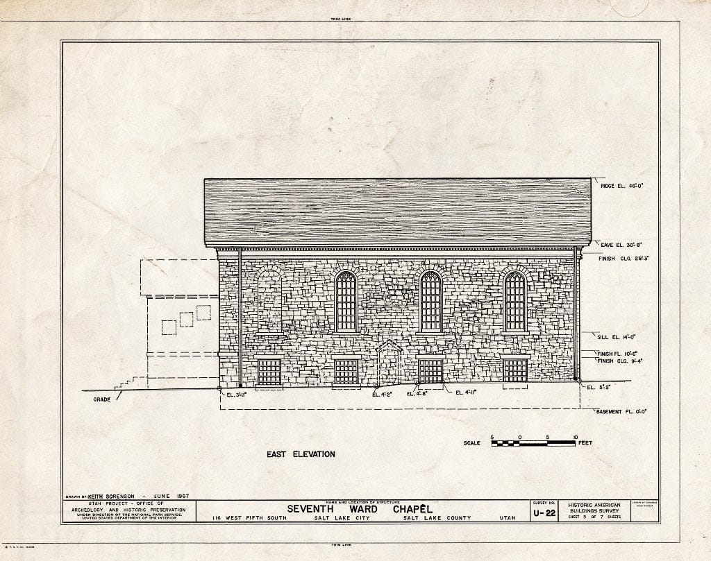 Blueprint HABS Utah,18-SALCI,5- (Sheet 5 of 7) - Seventh Ward Chapel, 116 West Fifth South Street, Salt Lake City, Salt Lake County, UT