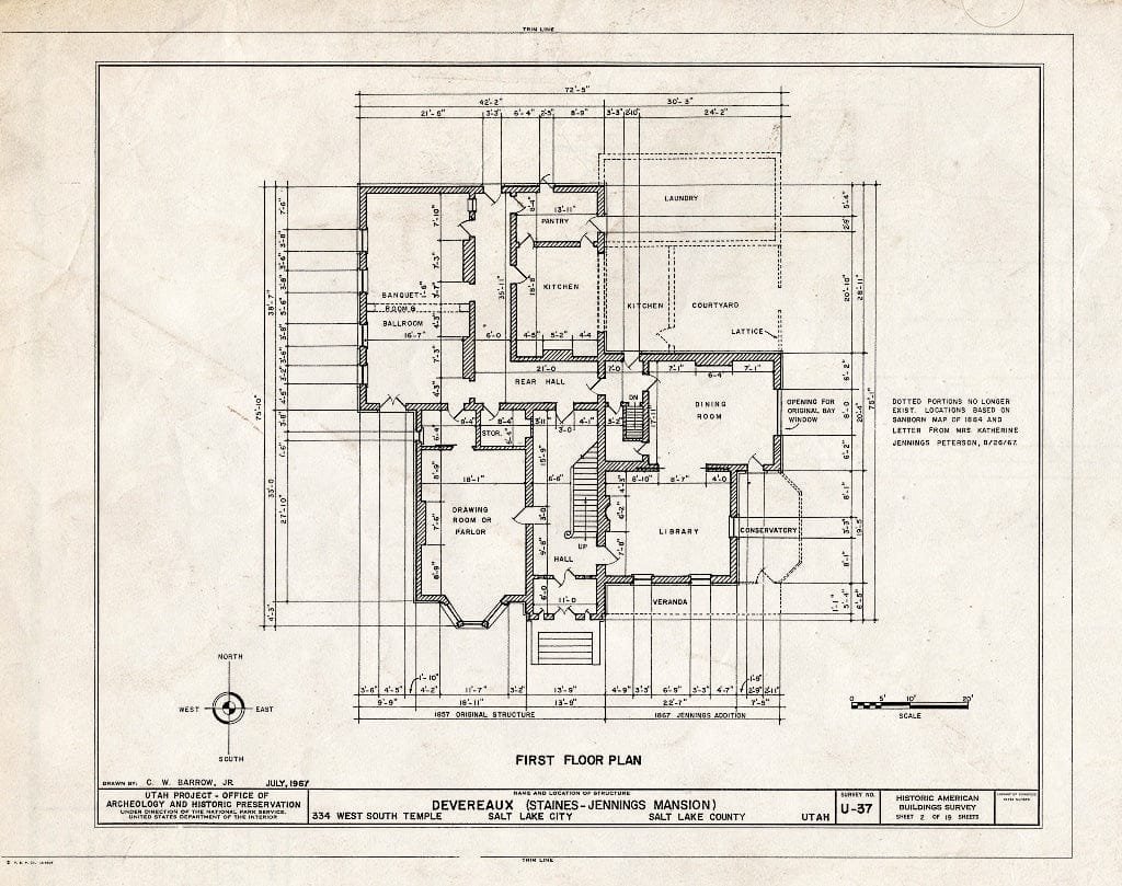 Blueprint HABS Utah,18-SALCI,8- (Sheet 2 of 19) - Staines-Jennings Mansion, 334 West South Temple Street, Salt Lake City, Salt Lake County, UT
