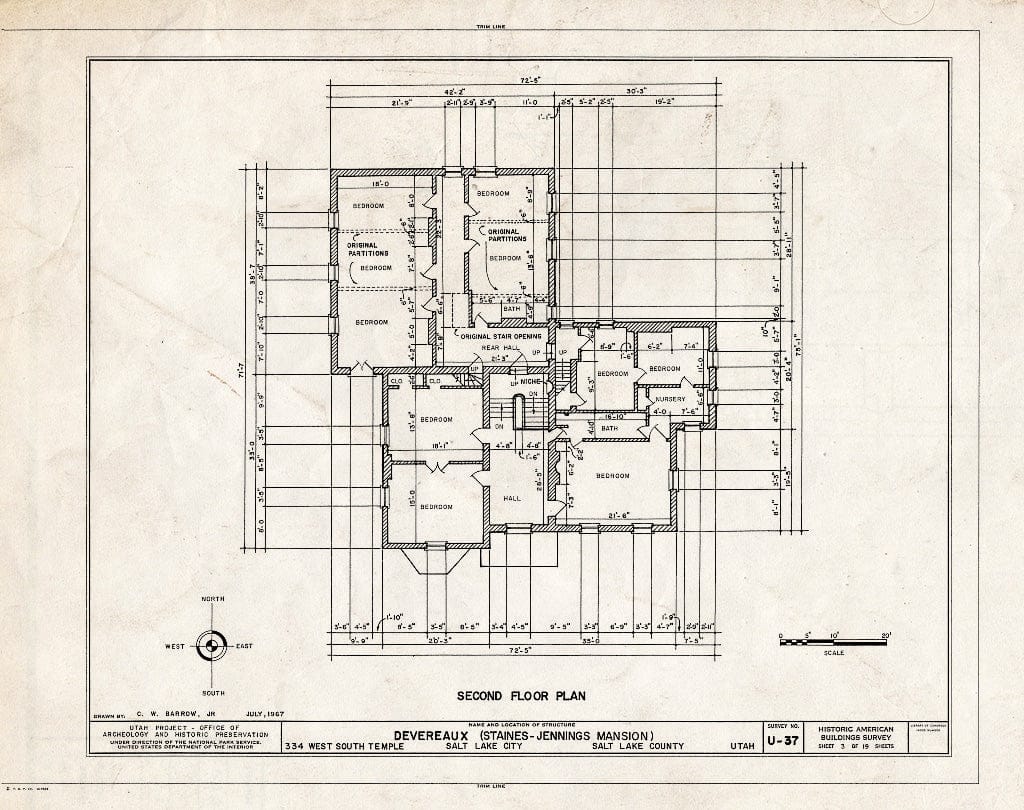 Blueprint HABS Utah,18-SALCI,8- (Sheet 3 of 19) - Staines-Jennings Mansion, 334 West South Temple Street, Salt Lake City, Salt Lake County, UT