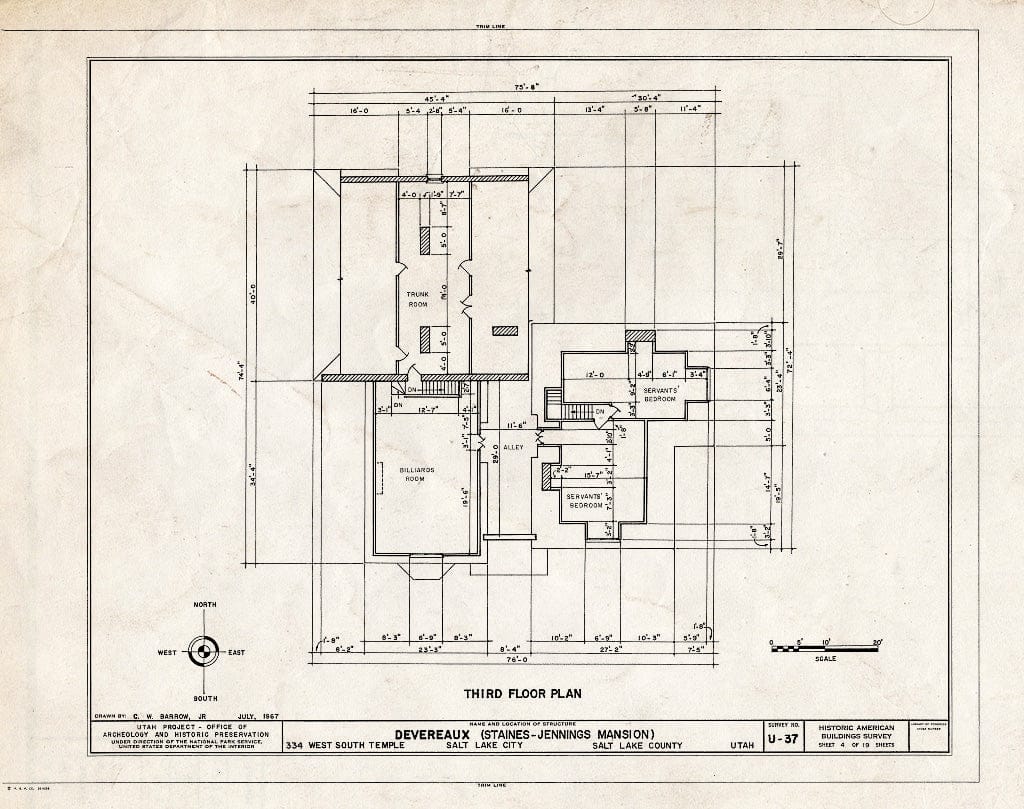 Blueprint HABS Utah,18-SALCI,8- (Sheet 4 of 19) - Staines-Jennings Mansion, 334 West South Temple Street, Salt Lake City, Salt Lake County, UT