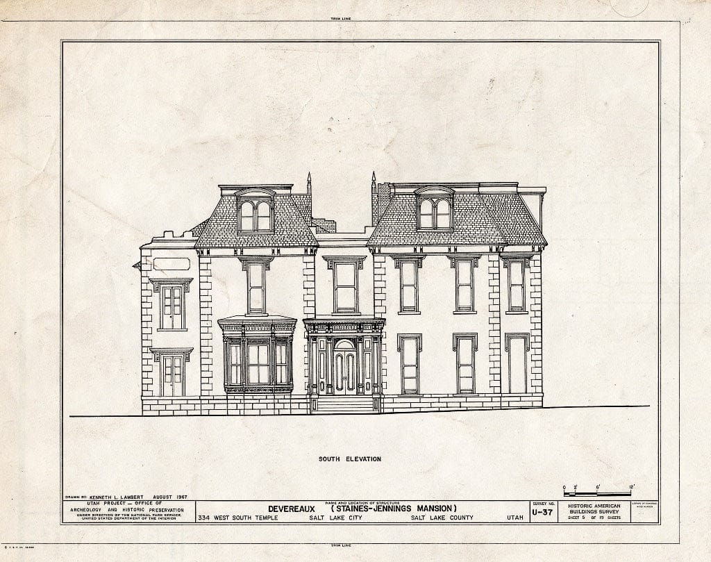 Blueprint HABS Utah,18-SALCI,8- (Sheet 5 of 19) - Staines-Jennings Mansion, 334 West South Temple Street, Salt Lake City, Salt Lake County, UT