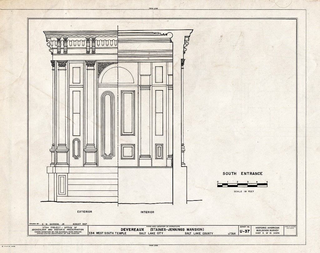 Blueprint HABS Utah,18-SALCI,8- (Sheet 9 of 19) - Staines-Jennings Mansion, 334 West South Temple Street, Salt Lake City, Salt Lake County, UT