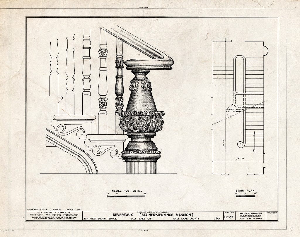 Blueprint HABS Utah,18-SALCI,8- (Sheet 12 of 19) - Staines-Jennings Mansion, 334 West South Temple Street, Salt Lake City, Salt Lake County, UT