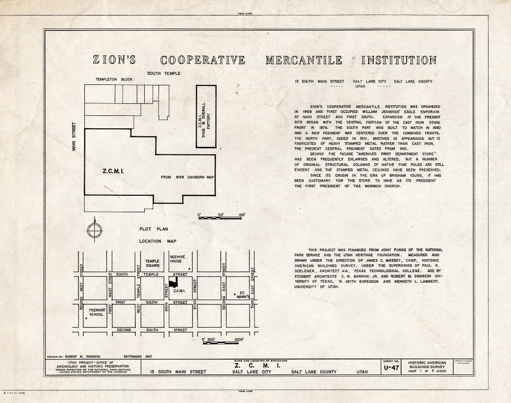 Blueprint HABS Utah,18-SALCI,11- (Sheet 1 of 3) - Zion's Cooperative Mercantile Institution, 15 South Main Street, Salt Lake City, Salt Lake County, UT