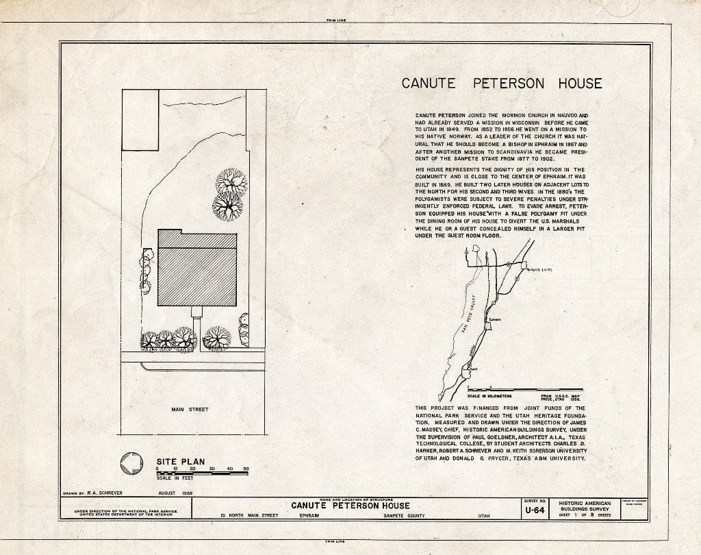 Blueprint HABS Utah,20-EPHRA,1- (Sheet 1 of 8) - Canute Peterson House, 10 North Main Street, Ephraim, Sanpete County, UT