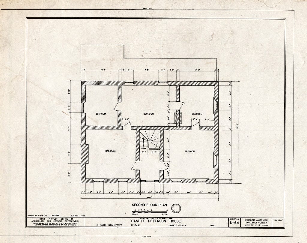 Blueprint HABS Utah,20-EPHRA,1- (Sheet 3 of 8) - Canute Peterson House, 10 North Main Street, Ephraim, Sanpete County, UT