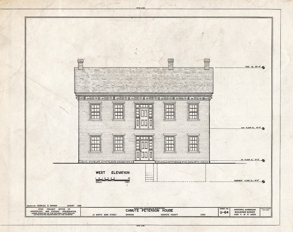Blueprint HABS Utah,20-EPHRA,1- (Sheet 4 of 8) - Canute Peterson House, 10 North Main Street, Ephraim, Sanpete County, UT