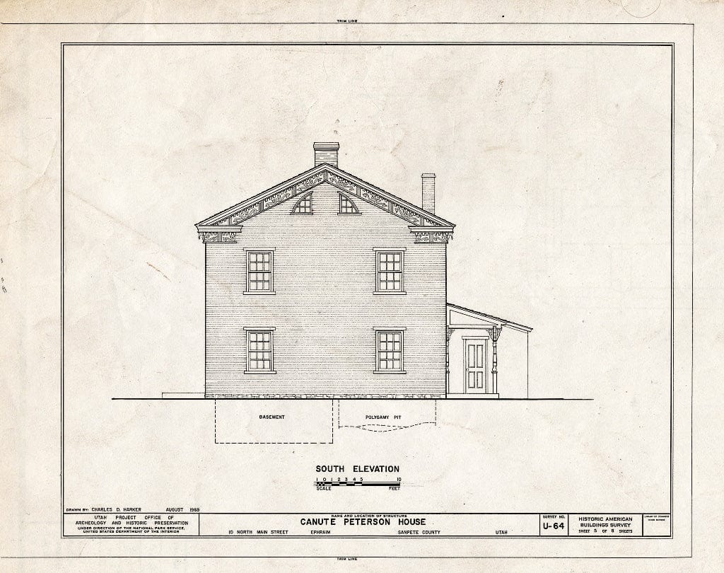 Blueprint HABS Utah,20-EPHRA,1- (Sheet 5 of 8) - Canute Peterson House, 10 North Main Street, Ephraim, Sanpete County, UT