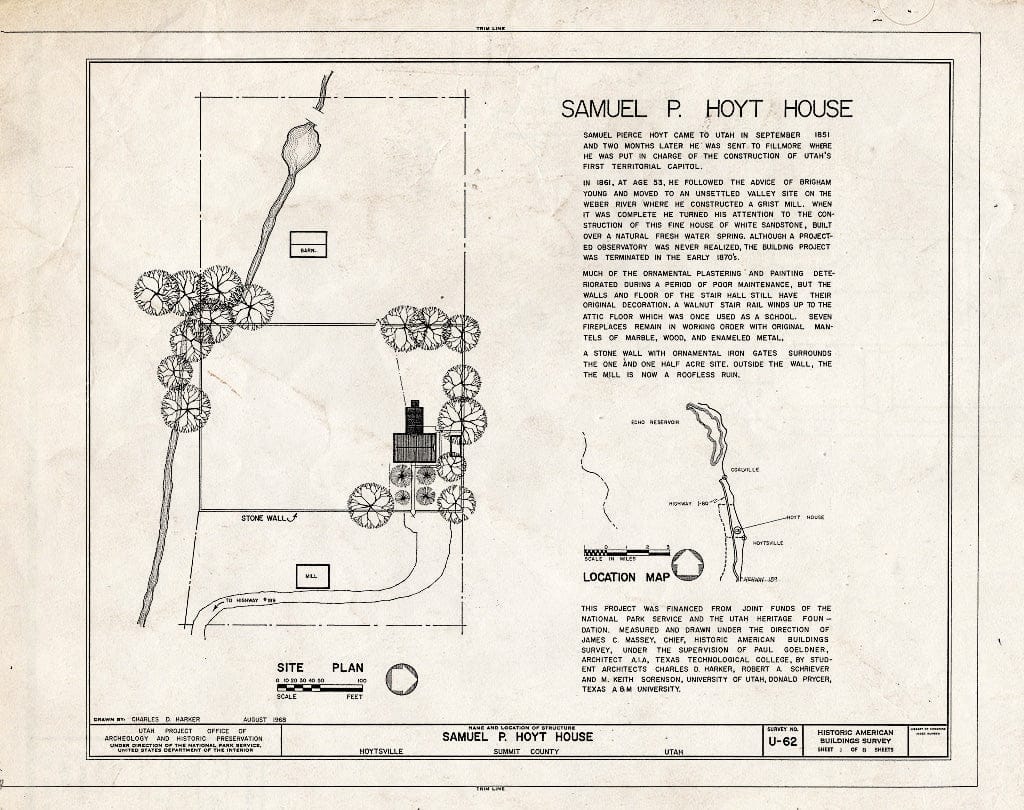 Blueprint HABS Utah,22-Hoyt,1- (Sheet 1 of 8) - Samuel Pierce Hoyt House, U.S. Route 189 Vicinity, Hoytsville, Summit County, UT