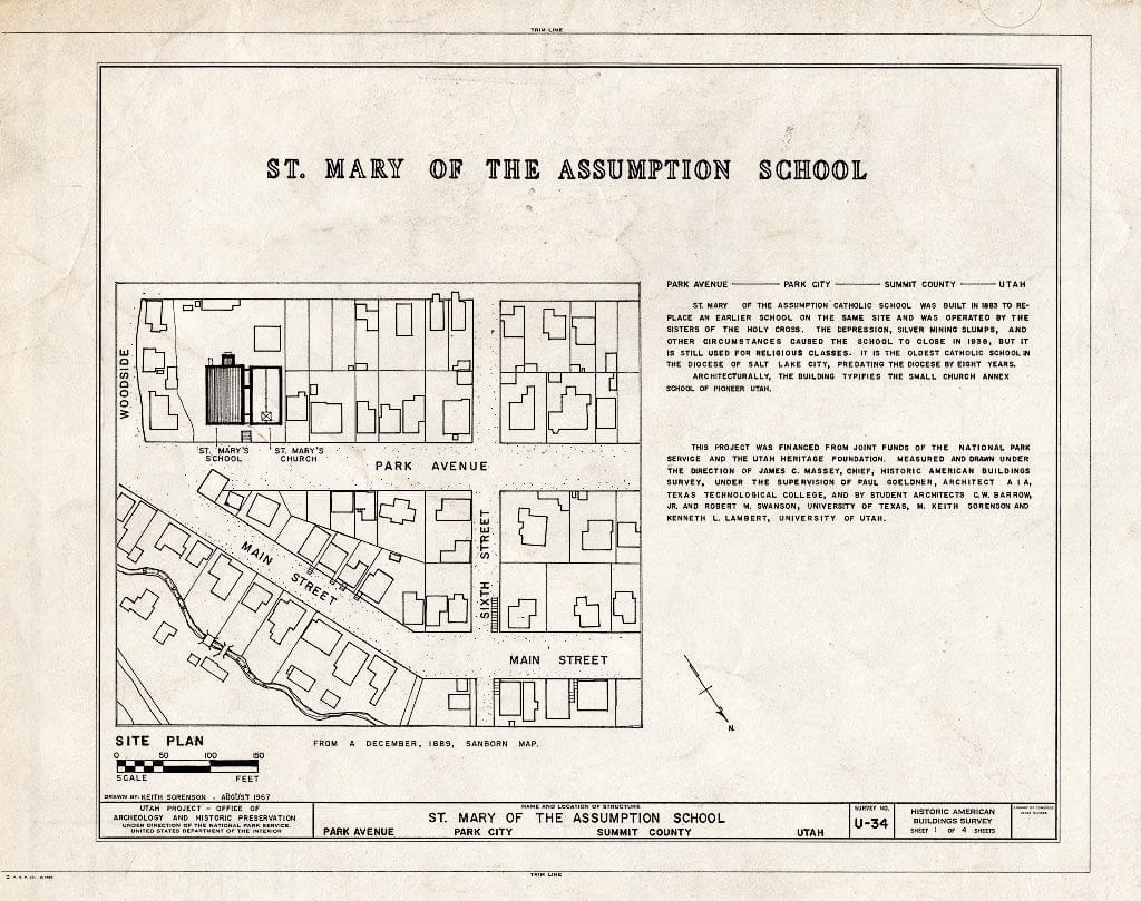 Blueprint HABS Utah,22-Park,1- (Sheet 1 of 4) - St. Mary of The Assumption School, Park Avenue at Main Street, Park City, Summit County, UT