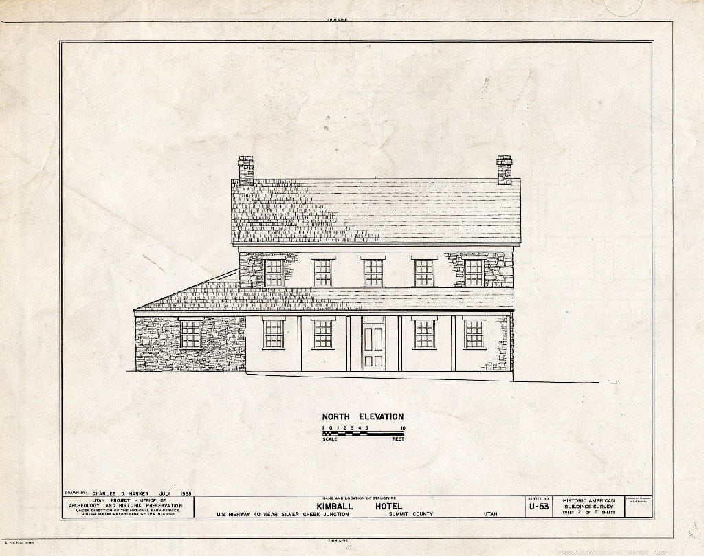 Blueprint HABS Utah,22-SILV.V,1- (Sheet 2 of 5) - Kimball Hotel, U.S. Route 40, Silver Creek Junction, Summit County, UT