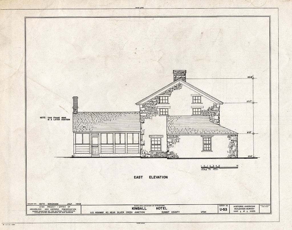 Blueprint HABS Utah,22-SILV.V,1- (Sheet 3 of 5) - Kimball Hotel, U.S. Route 40, Silver Creek Junction, Summit County, UT