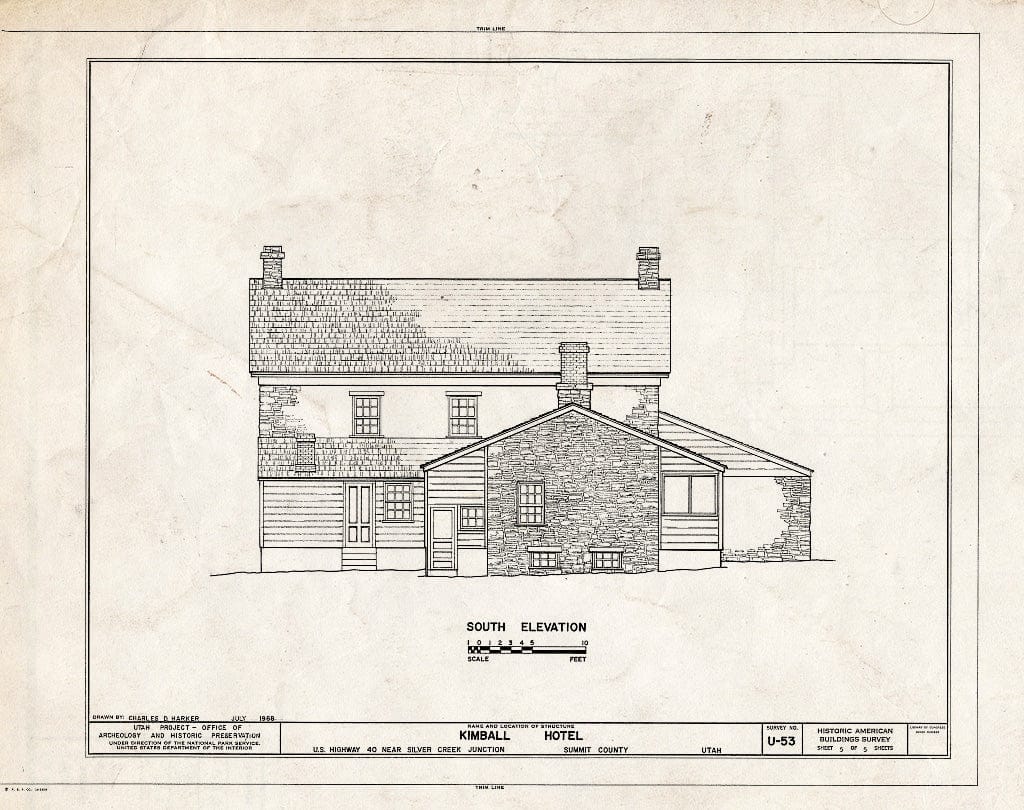 Blueprint HABS Utah,22-SILV.V,1- (Sheet 5 of 5) - Kimball Hotel, U.S. Route 40, Silver Creek Junction, Summit County, UT