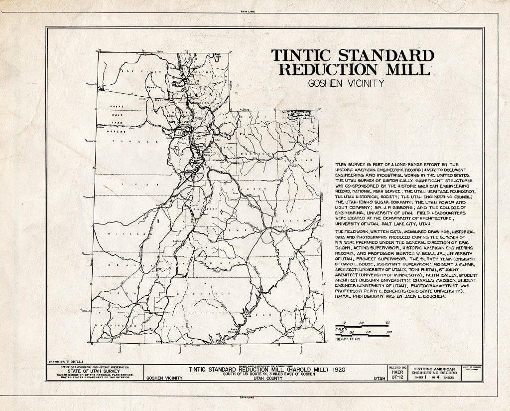 Blueprint HAER Utah,25-Gosh,1- (Sheet 1 of 4) - Tintic Standard Reduction Mill, Warm Springs Mountain, Goshen, Utah County, UT