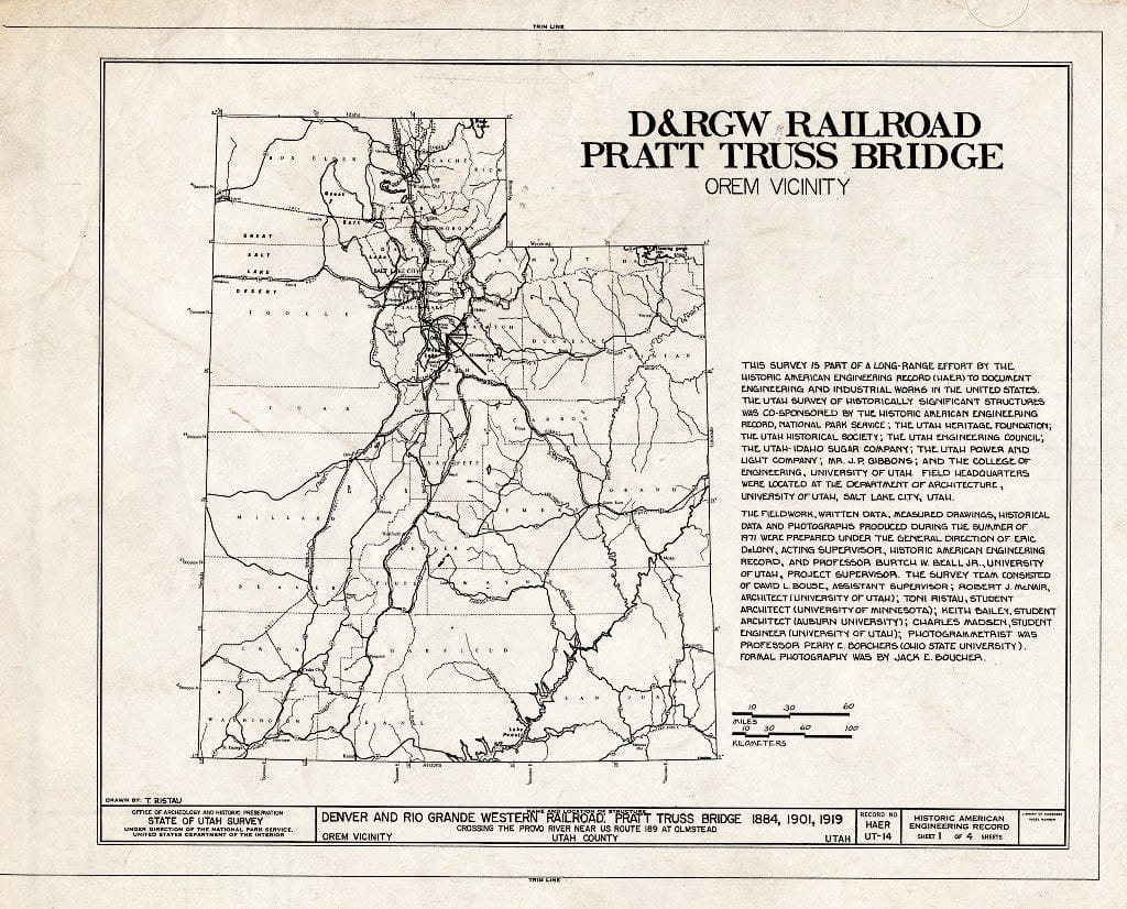 Blueprint HAER Utah,25-OLMS,1- (Sheet 1 of 4) - Denver & Rio Grande Western Railroad, Provo River Bridge, Spanning Provo River, Orem Vicinity, Orem, Utah County, UT