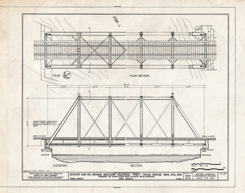Blueprint HAER Utah,25-OLMS,1- (Sheet 3 of 4) - Denver & Rio Grande Western Railroad, Provo River Bridge, Spanning Provo River, Orem Vicinity, Orem, Utah County, UT