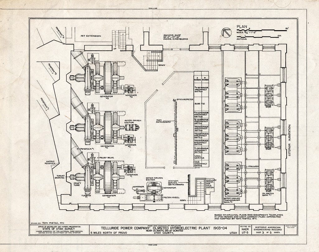Blueprint HAER UTAH,25-OREM.V,2- (sheet 3 of 5) - Telluride Power Company, Olmsted Hydroelectric Plant, mouth of Provo River Canyon West of U.S. Route 189, Orem, Utah County, UT