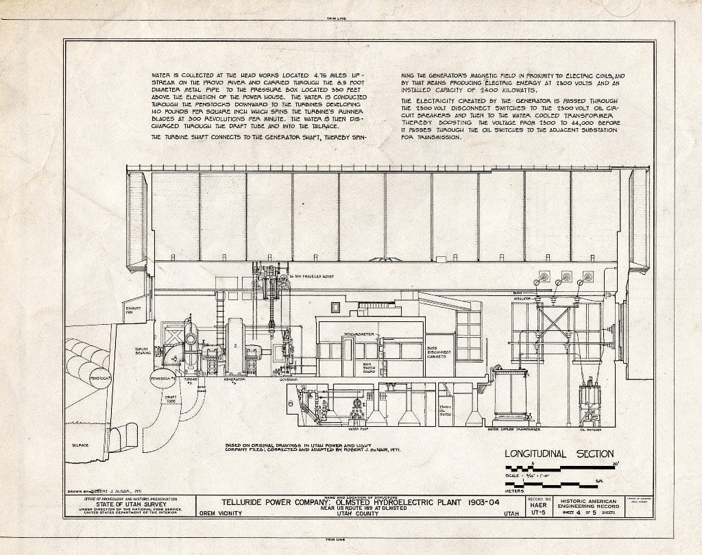 Blueprint HAER UTAH,25-OREM.V,2- (sheet 4 of 5) - Telluride Power Company, Olmsted Hydroelectric Plant, mouth of Provo River Canyon West of U.S. Route 189, Orem, Utah County, UT