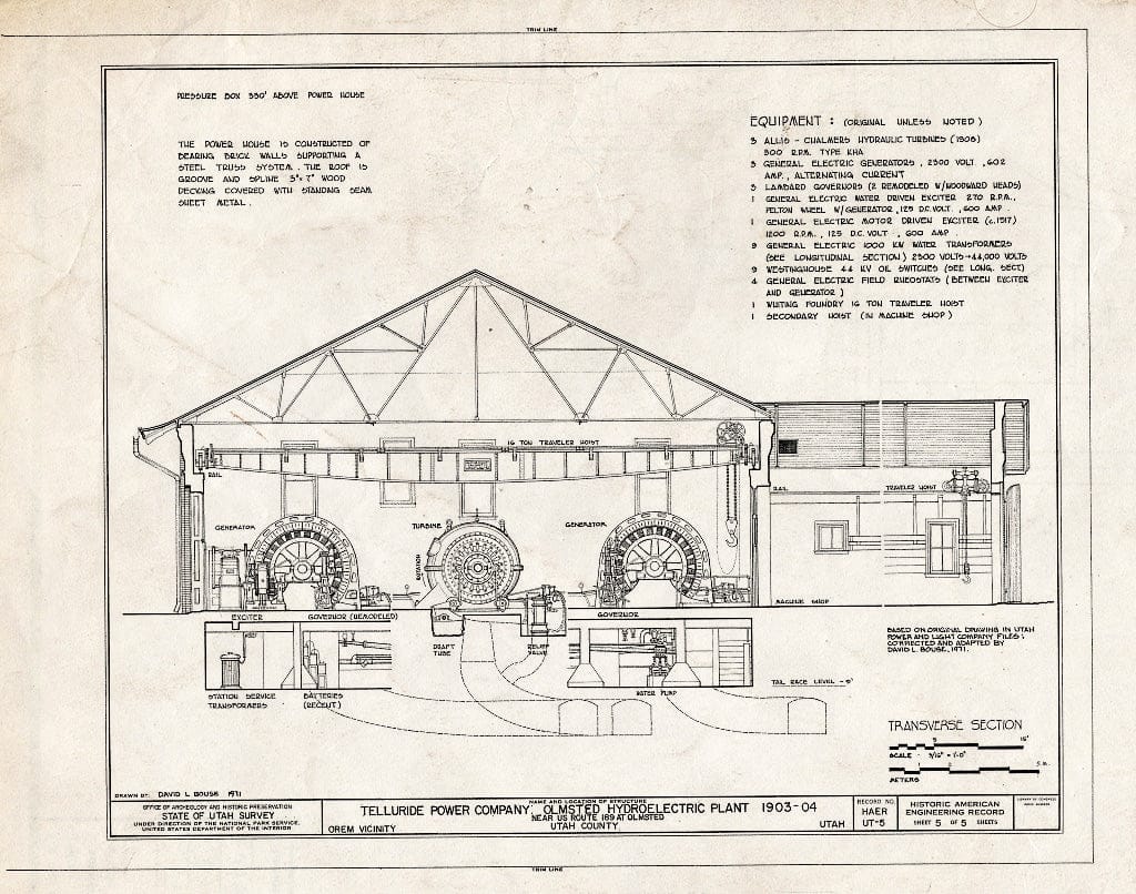 Blueprint HAER UTAH,25-OREM.V,2- (sheet 5 of 5) - Telluride Power Company, Olmsted Hydroelectric Plant, mouth of Provo River Canyon West of U.S. Route 189, Orem, Utah County, UT