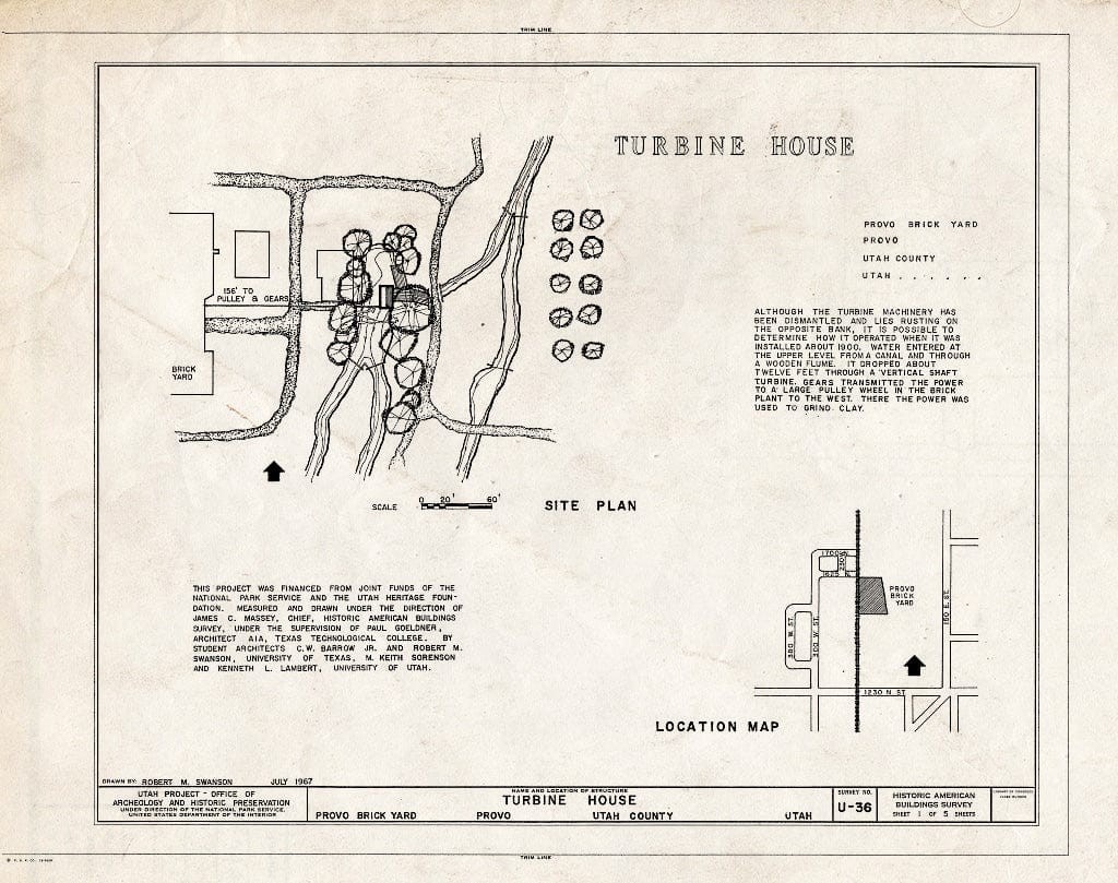 Blueprint HABS Utah,25-Provo,1- (Sheet 1 of 5) - Provo Brickyard, Turbine House, 1620 North 200 West Street, Provo, Utah County, UT