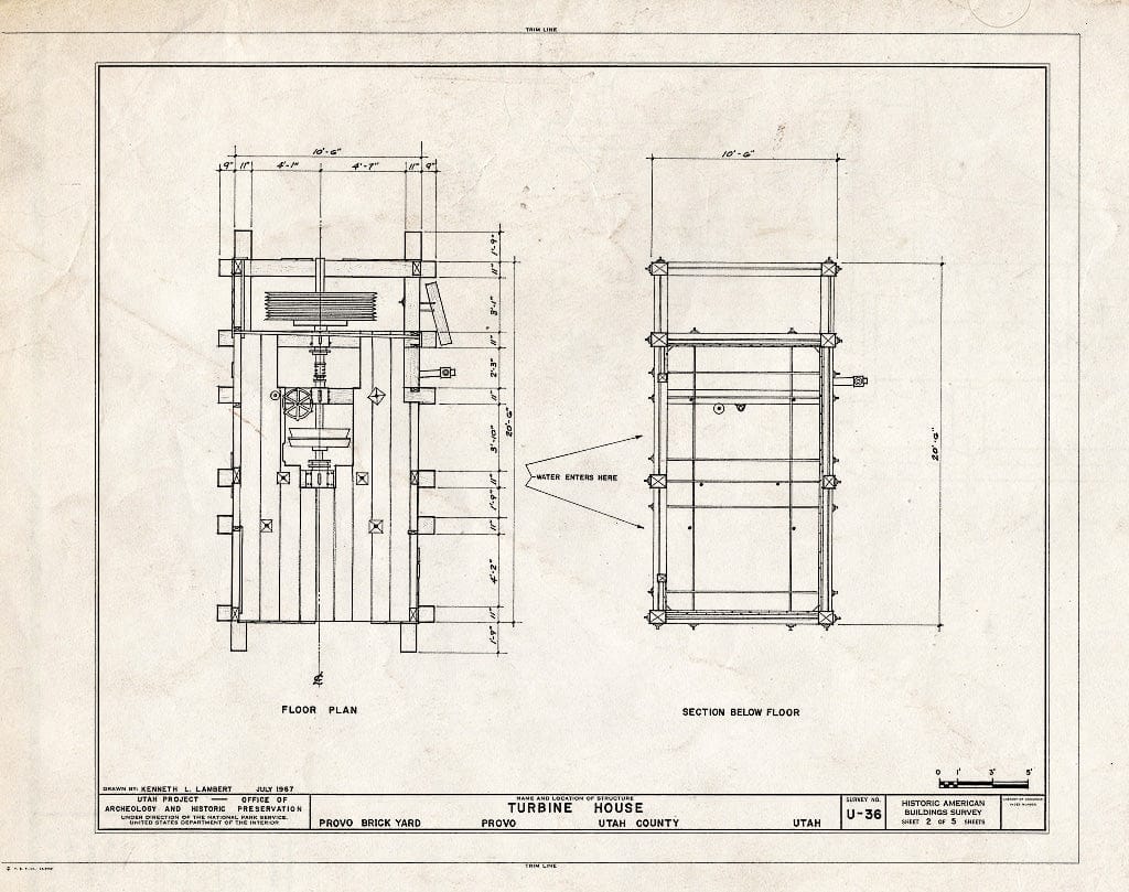 Blueprint HABS Utah,25-Provo,1- (Sheet 2 of 5) - Provo Brickyard, Turbine House, 1620 North 200 West Street, Provo, Utah County, UT