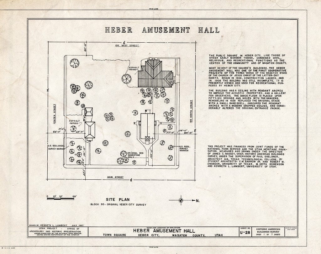 Blueprint HABS Utah,26-Heber,4- (Sheet 1 of 7) - Heber Amusement Hall, 100 North & 100 West Streets, Heber City, Wasatch County, UT