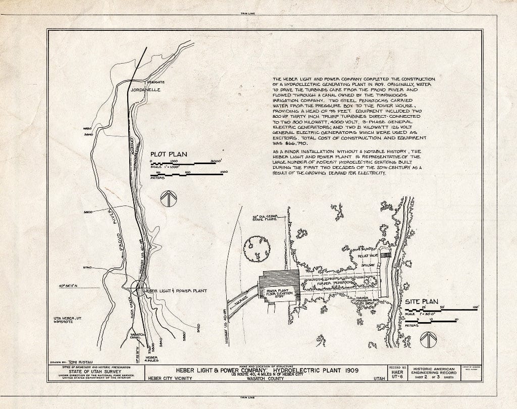 Blueprint Plot Plan, Site Plan - Heber Light & Power Company, Hydroelectric Plant, U.S. Route 40/189, Heber City, Wasatch County, UT