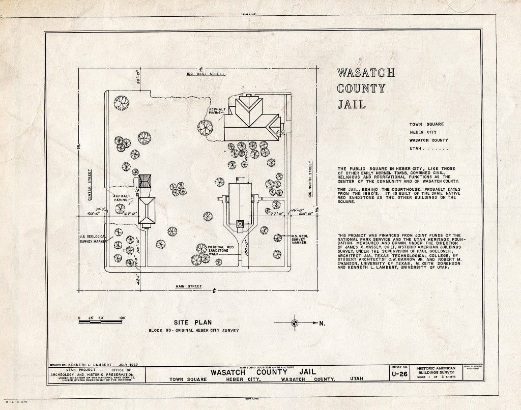 Blueprint HABS Utah,26-Heber,2- (Sheet 1 of 3) - Wasatch County Jail, Center Street, Heber City, Wasatch County, UT