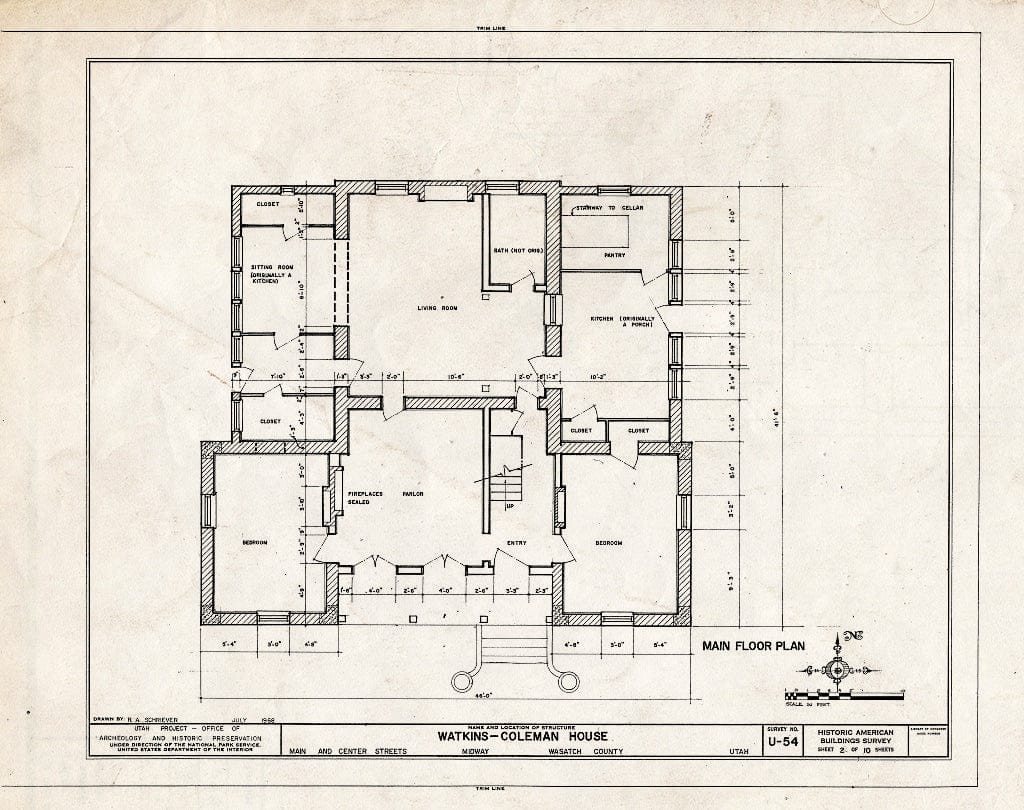 Blueprint HABS Utah,26-MID,1- (Sheet 2 of 10) - Watkins-Coleman House, 5 East Main Street, Midway, Wasatch County, UT