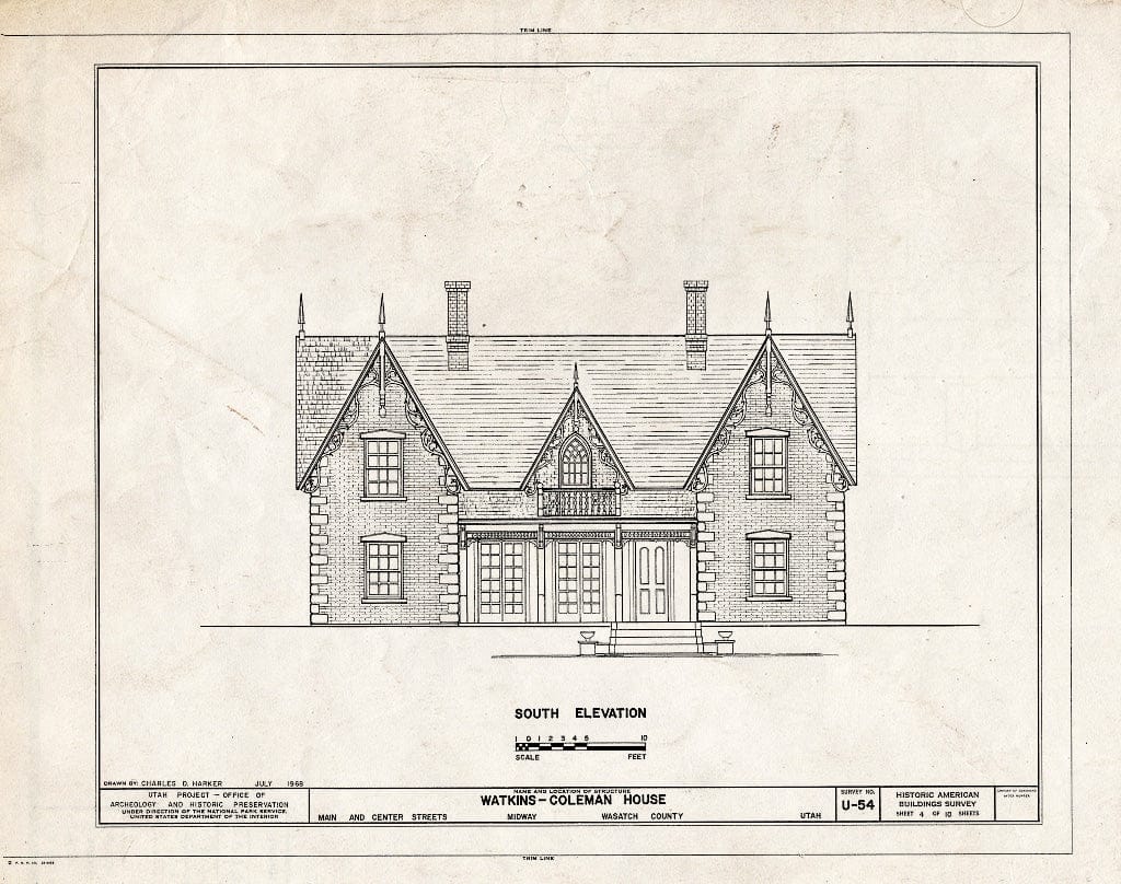 Blueprint HABS Utah,26-MID,1- (Sheet 4 of 10) - Watkins-Coleman House, 5 East Main Street, Midway, Wasatch County, UT