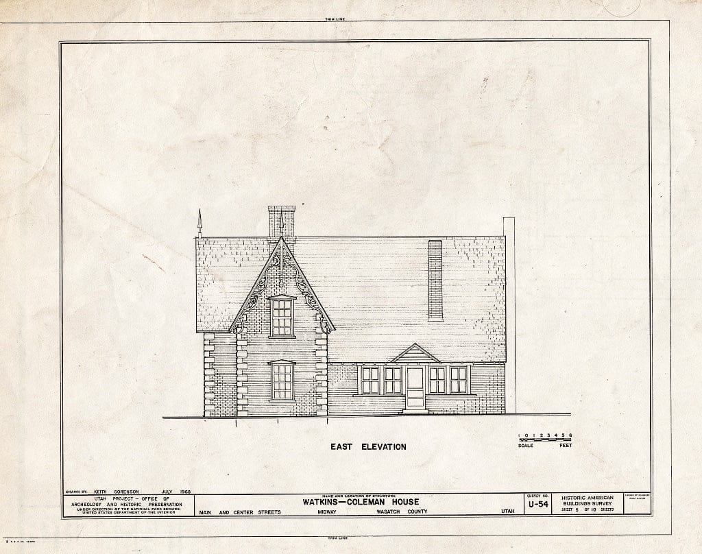 Blueprint HABS Utah,26-MID,1- (Sheet 5 of 10) - Watkins-Coleman House, 5 East Main Street, Midway, Wasatch County, UT
