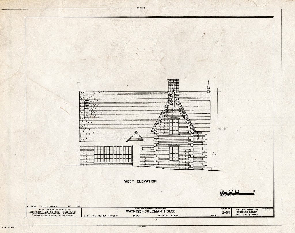 Blueprint HABS Utah,26-MID,1- (Sheet 6 of 10) - Watkins-Coleman House, 5 East Main Street, Midway, Wasatch County, UT