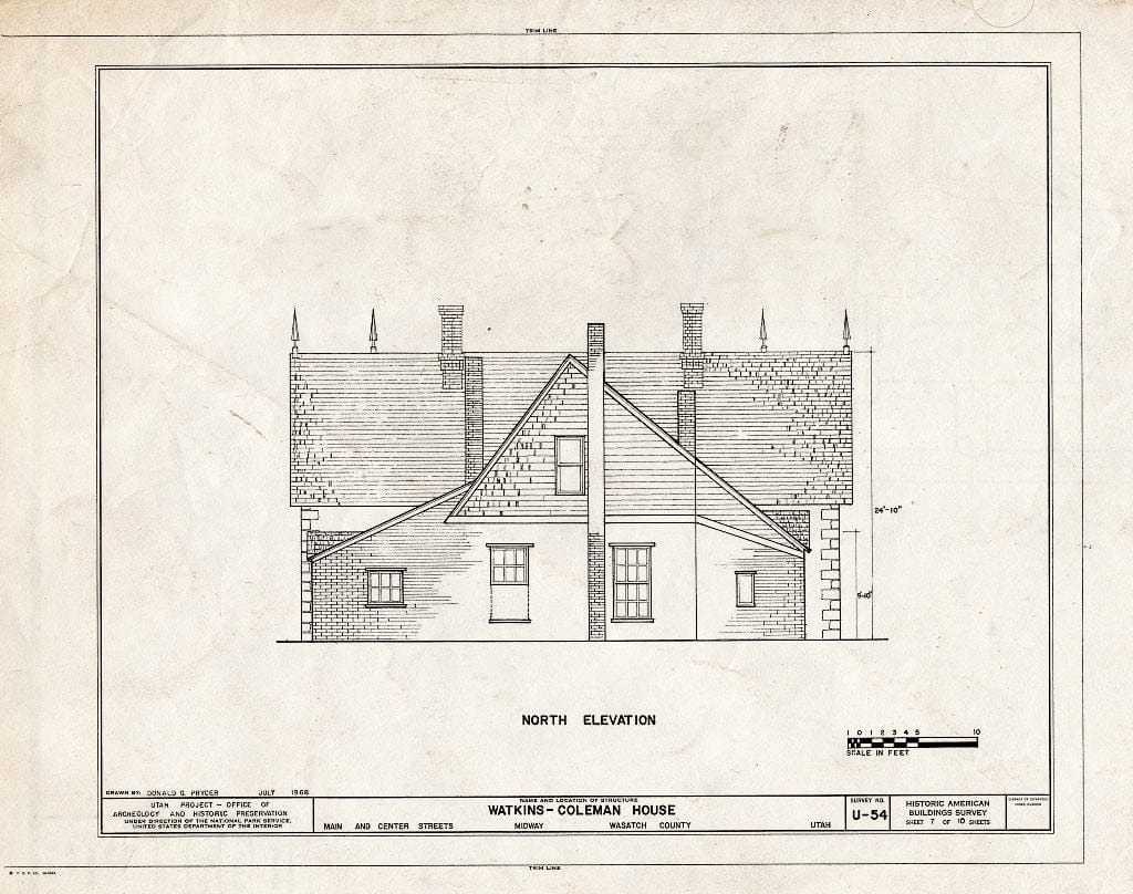 Blueprint HABS Utah,26-MID,1- (Sheet 7 of 10) - Watkins-Coleman House, 5 East Main Street, Midway, Wasatch County, UT