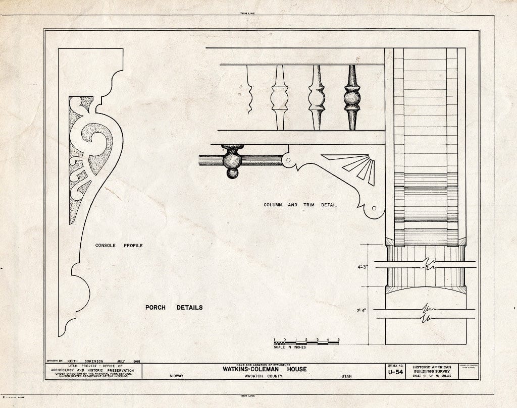 Blueprint HABS Utah,26-MID,1- (Sheet 9 of 10) - Watkins-Coleman House, 5 East Main Street, Midway, Wasatch County, UT