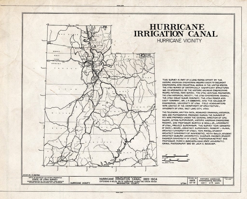Blueprint HAER Utah,27-HURI,1- (Sheet 1 of 3) - Hurricane Irrigation Canal, State Route 15 Vicinity, Hurricane, Washington County, UT