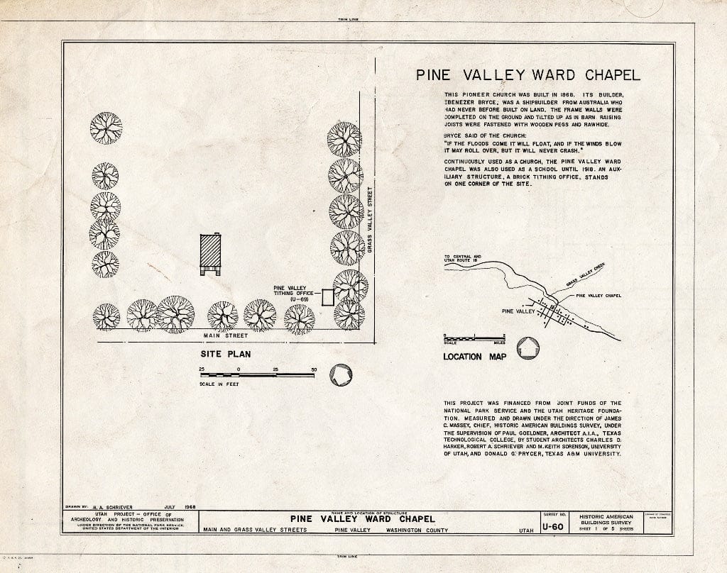 Blueprint HABS Utah,27-PINVA,1- (Sheet 1 of 5) - Pine Valley Ward Chapel, Main & Grass Valley Streets, Pine Valley, Washington County, UT