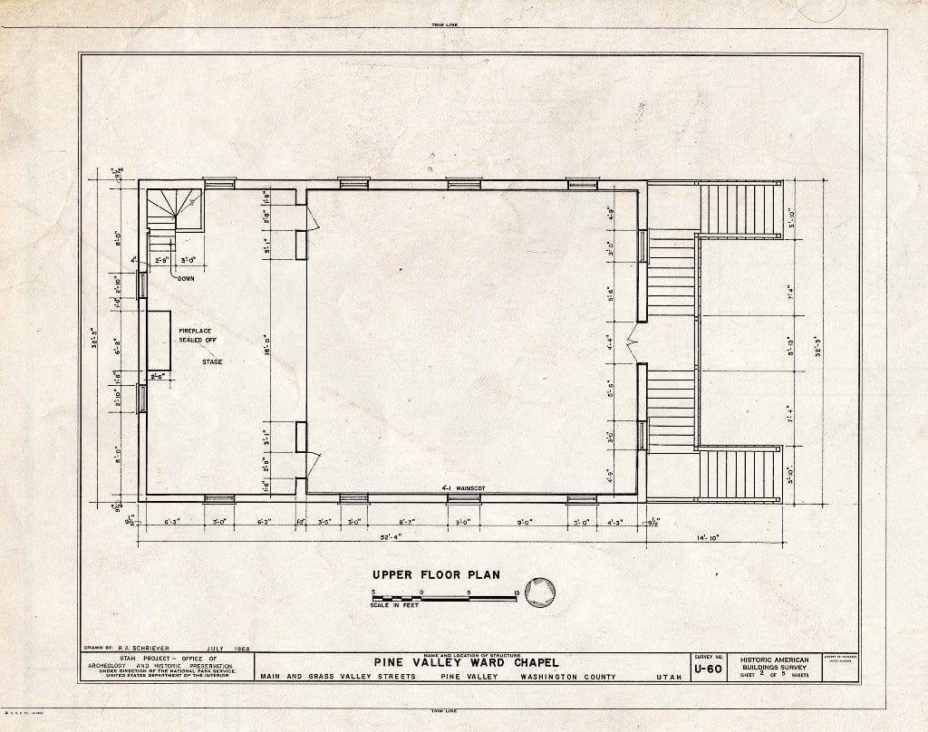 Blueprint HABS Utah,27-PINVA,1- (Sheet 2 of 5) - Pine Valley Ward Chapel, Main & Grass Valley Streets, Pine Valley, Washington County, UT