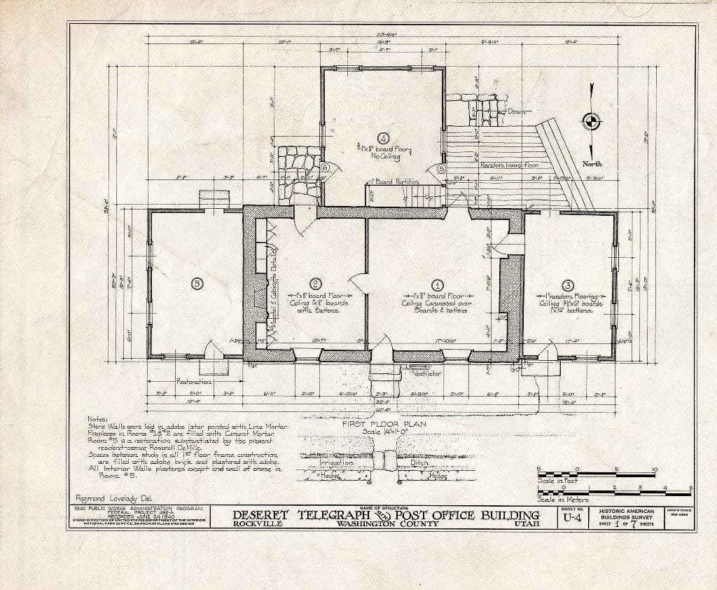 Blueprint HABS Utah,27-ROCVI,1- (Sheet 1 of 7) - Deseret Telegraph & Post Office Building, State Route 15, Rockville, Washington County, UT