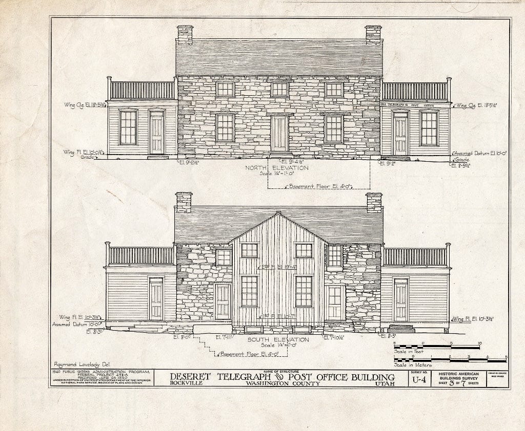 Blueprint HABS Utah,27-ROCVI,1- (Sheet 3 of 7) - Deseret Telegraph & Post Office Building, State Route 15, Rockville, Washington County, UT