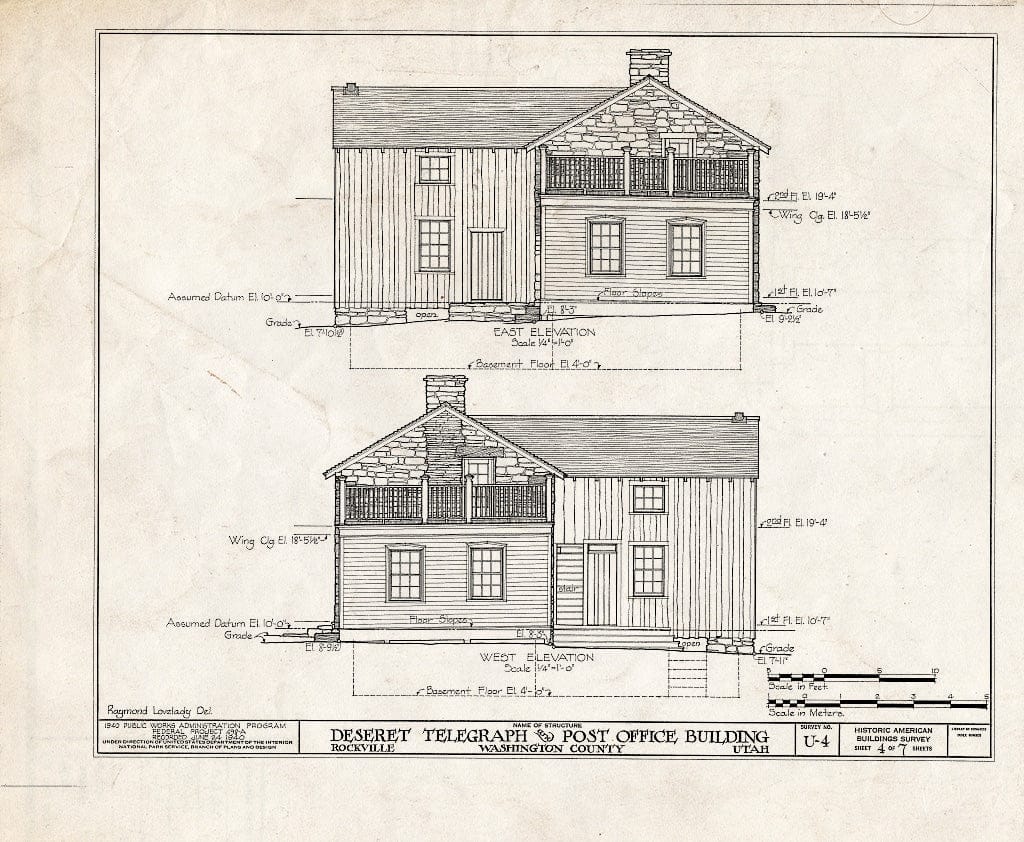Blueprint HABS Utah,27-ROCVI,1- (Sheet 4 of 7) - Deseret Telegraph & Post Office Building, State Route 15, Rockville, Washington County, UT