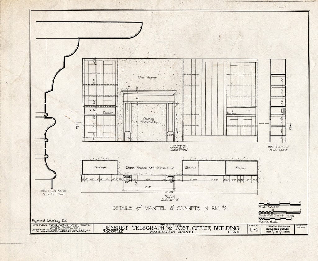 Blueprint HABS Utah,27-ROCVI,1- (Sheet 7 of 7) - Deseret Telegraph & Post Office Building, State Route 15, Rockville, Washington County, UT