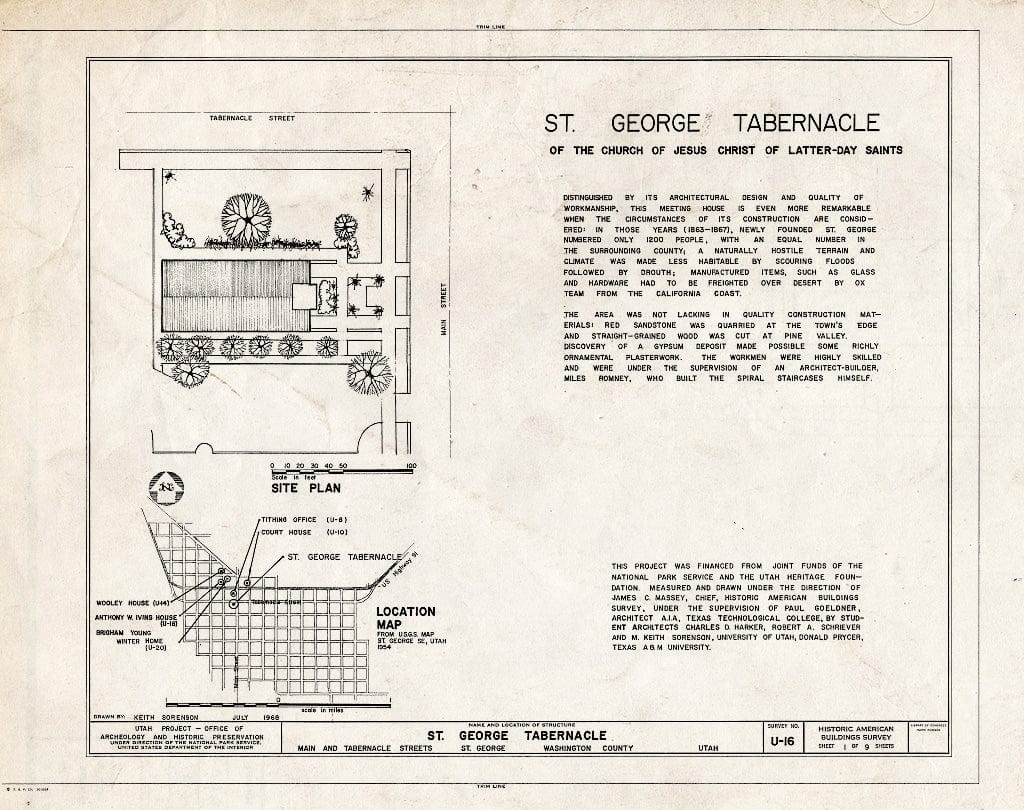 Blueprint HABS Utah,27-SAGEO,9- (Sheet 1 of 9) - St. George Tabernacle, Main Street and Tabernacle Streets, Saint George, Washington County, UT