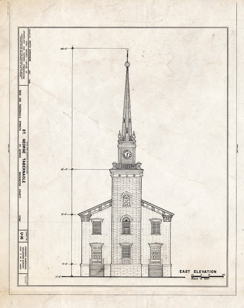Blueprint HABS Utah,27-SAGEO,9- (Sheet 3 of 9) - St. George Tabernacle, Main Street and Tabernacle Streets, Saint George, Washington County, UT