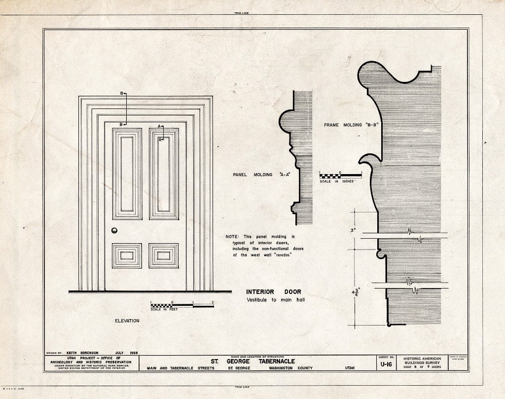 Blueprint HABS Utah,27-SAGEO,9- (Sheet 8 of 9) - St. George Tabernacle, Main Street and Tabernacle Streets, Saint George, Washington County, UT