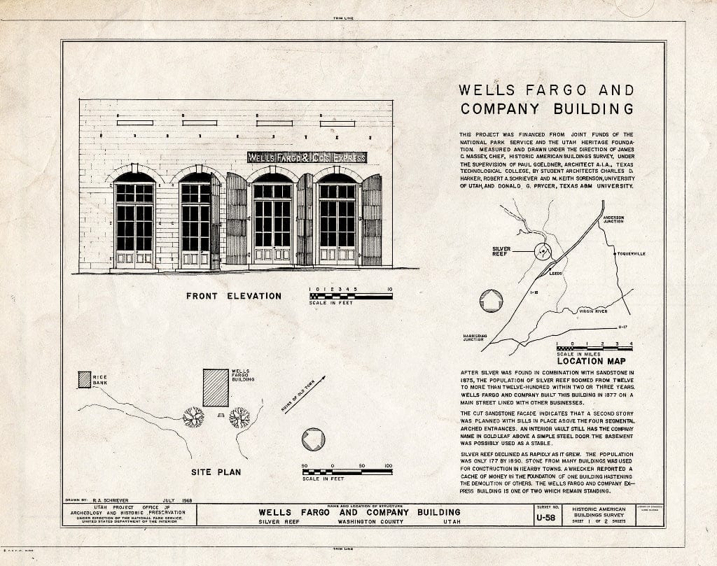 Blueprint HABS Utah,27-SILV,1- (Sheet 1 of 2) - Wells, Fargo & Company Express Building, Main Street, Silver Reef, Washington County, UT