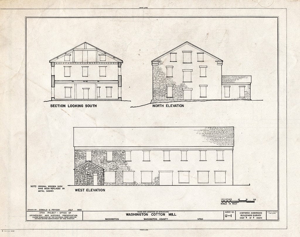 Blueprint HABS Utah,27-WASH,3- (Sheet 3 of 3) - Washington Cotton Mill, on Mill Creek Near State Highway 212, Washington, Washington County, UT