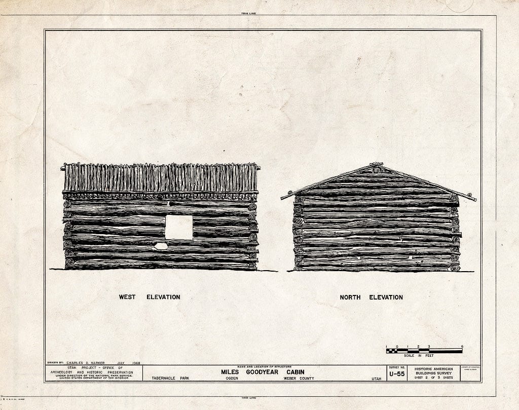 Blueprint HABS Utah,29-Ogden,2- (Sheet 2 of 3) - Miles Goodyear Cabin, Tabernacle Park, Ogden, Weber County, UT
